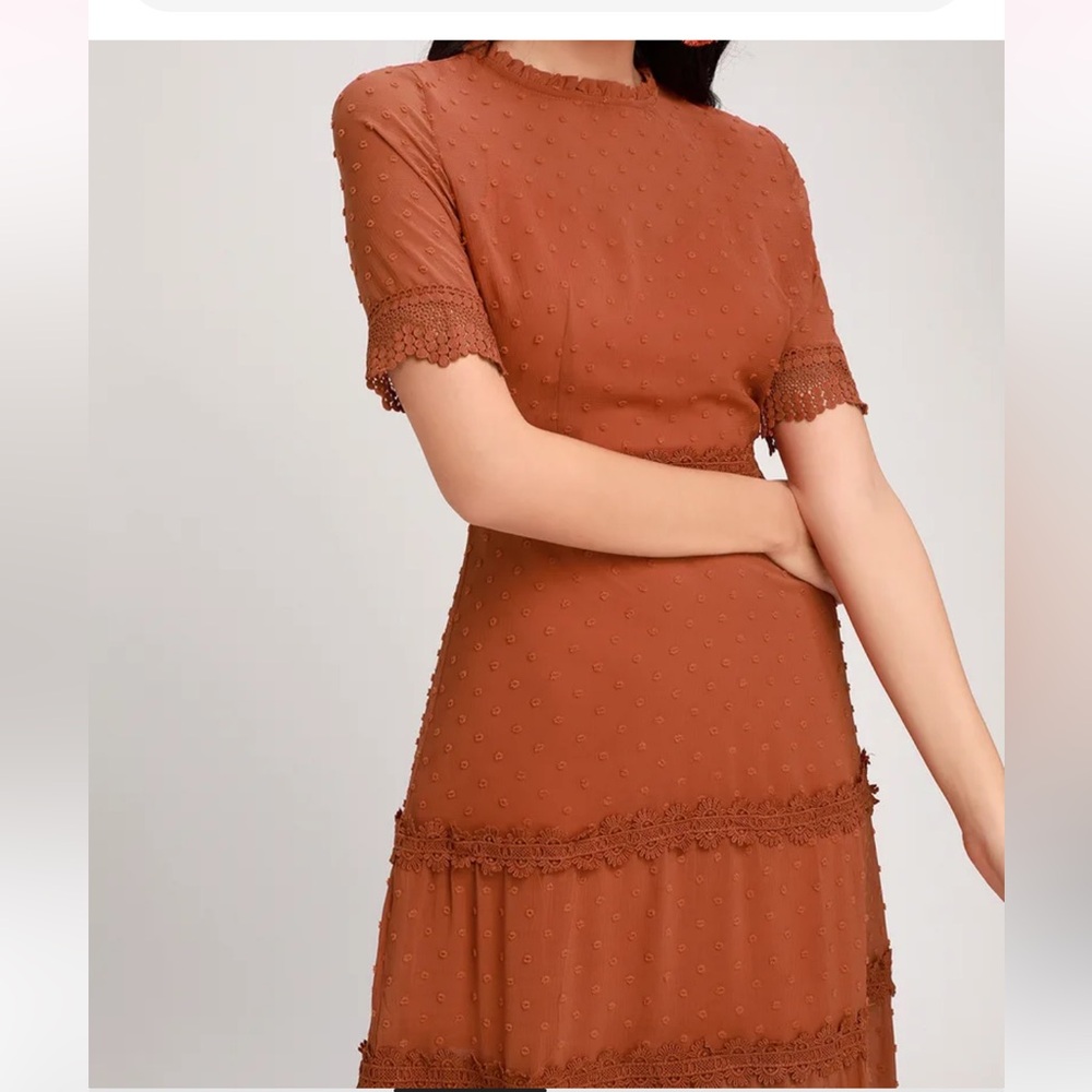 Rust Orange Swiss Dot Midi Dress